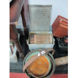 Two XIX Century Brass Jam Pans, galvanized water filter plus washboard.