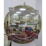 A Mid 1900's Art Deco Mirror, with green glass outer quarters and circle effect feature, 76cm