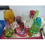 Caithness and Other Coloured Glassware, vases, atomiser, paperweight, etc:- One Tray