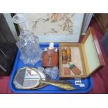 A XIX Century Continental Box, needle cases, XIX Century decanter, whisky flask, dressing table