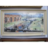 Harley Crossley, 'Braunston Scene', oil on canvas, signed lower right, 29 x 60cm.