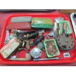 Pen Knives, Varaflame lighter, key, watches, fishing reel, etc:- One Tray.