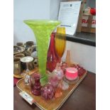 Paperweight, scent bottles, cranberry decanter, etc:- One Tray.