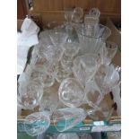 Four Glass Decanters, vases, drinking glasses:- One Box.