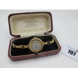 J.W. Benson London; A Vintage 18ct Gold Cased Ladies Wristwatch, the signed dial with black Roman