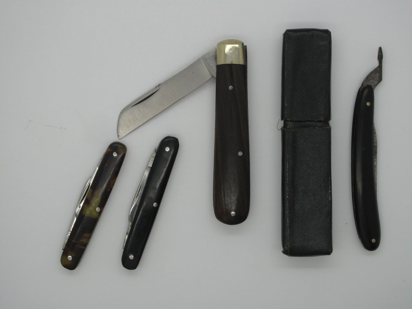 Pocket Knives - Pleasall Corn Knife (boxed); plus three further Sheffield stamped knives, 6.5cm to