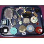 Stratton and Other Powder Compacts, including Wedgwood Jasperware, lipstick case, hand mirror,