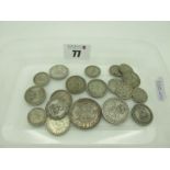 GB Pre 1947 Silver Coins, half crown, shillings, sixpences, etc. Total weight 90g.