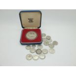 GB Pre 1920 Silver Mixed Coins, together with a 1977 Crown in a Royal Mint case.