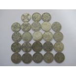 GB Pre-1947 Silver Florins, mostly Fine to VF condition. Total weight 250g.