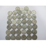 GB Pre 1947 Silver Shillings. Total weight 210g.