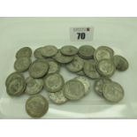 Collection of Pre-1947 GB Silver One Shillings, well circulated. Total weight 140g.