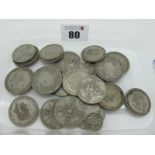 A Large Collection of GB Pre 1947 Silver Coins, including one florin, half crowns, etc, all well