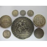 A Collection of XIX Century GB Silver Coins, includes 1800 Sixpence, 1819 Crown, 1816 Sixpence, 1844