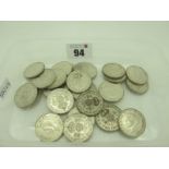 A GB Silver Pre 1947 Two Shillings, various conditions total weight 235g.