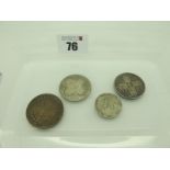 Four Circulated Pre 1920 GB Silver Coins, includes two florins, an 1892 half crown and a 1910 one