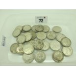 A GB Silver Pre 1947 One Shillings, various conditions, total weight 135g.