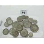 GB Pre-1947 Silver Coins, includes Half Crowns, Florins, One Shillings, etc. Total weight 145g.