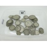 A Collection of Pre-1947 Circulated GB Silver Coins, includes Sixpences, Half Crowns, etc. Total
