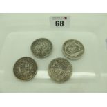 A Four G.B XIX Century Silver Coins, includes 1836 Half Crown, 1874 Half Crown, 1887 Half Crown