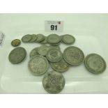 GB Pre 1947 Silver Coins, includes florins, shillings, threepences, etc. Total weight 125g.