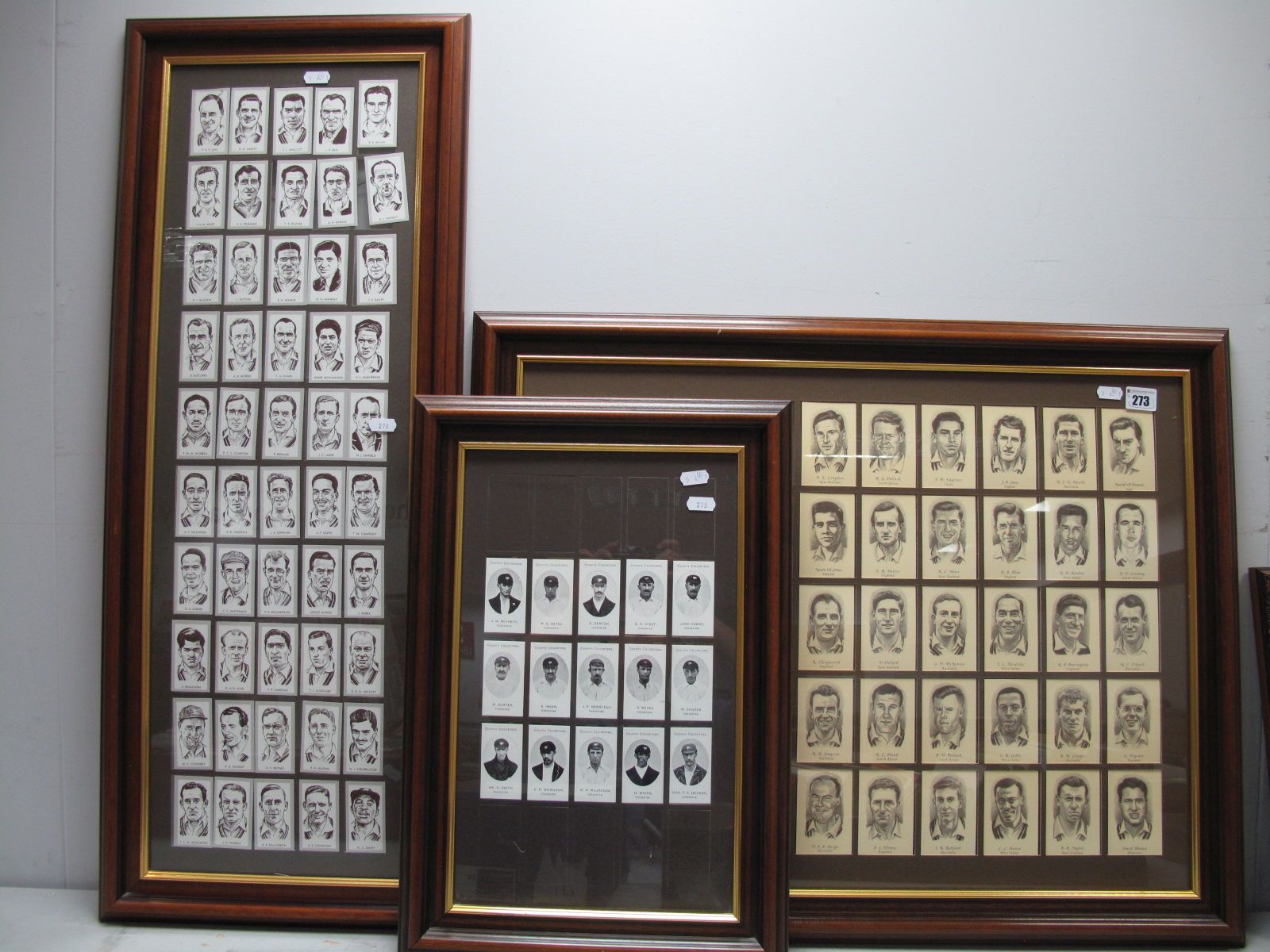 Framed Cricket Themed Cigarette Cards - 1960's Test Cricketers and 1950's Test Cricketers, both sets