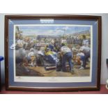 Alan Fearnley, "Be the Best", featuring Damon Hill's F1 win in Hungary, 1993, colour print, signed