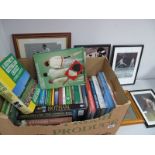Cricket Books - including Len Hutton, signed, prints:- One Box.