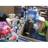 Mailing and other Pottery Vases, dolls, glassware, novelties, etc:- Two Boxes.