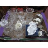 Waterford Crystal 'Adare' Decanter (cracked), other cut glass vases and baskets, Doulton Harmony