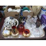 Venetian Glassware, cut glass dressing table ware, Continental porcelain bowls, lamp shade etc:- One