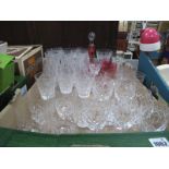 Cranberry Glass Decanter, quantity of drinking glasses including Doulton.