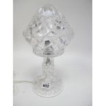 A Mid XX Century Cut Glass Mushroom Shaped Lamp, 28cm high.