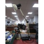 Angle-Poise Lamp, together with a 'camera' table lamp on tripod base. (2)