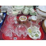 A Cut Glass decanter, tankards, scent bottles, etc:- One Tray