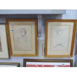 Leta?, A Pair of Pencil Drawings of Ladies, signed bottom right and a print. (3)