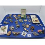 Assorted Vintage and Later Costume Brooches, including matching brooch and clip on earrings, cameo