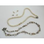 A Single Strand Pearl Bead Necklace, another similar of modern style, together with two pairs of