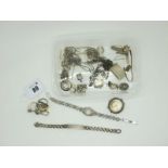 Scrap Items; "925" wristwatch case (lacking movement/glass), rings (stones missing), part chains,