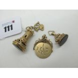 A Novelty 9ct Gold Hardstone Inset Castle Turret Pendant, (Reg Des No 934458), novelty bagpipes