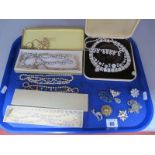 Vintage and Later Diamanté Necklaces, costume brooches etc :- One Tray