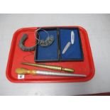 Wheatsheaf Metal Ring Sizing Gauge, together with another gauge on hoop, ring measuring sticks,