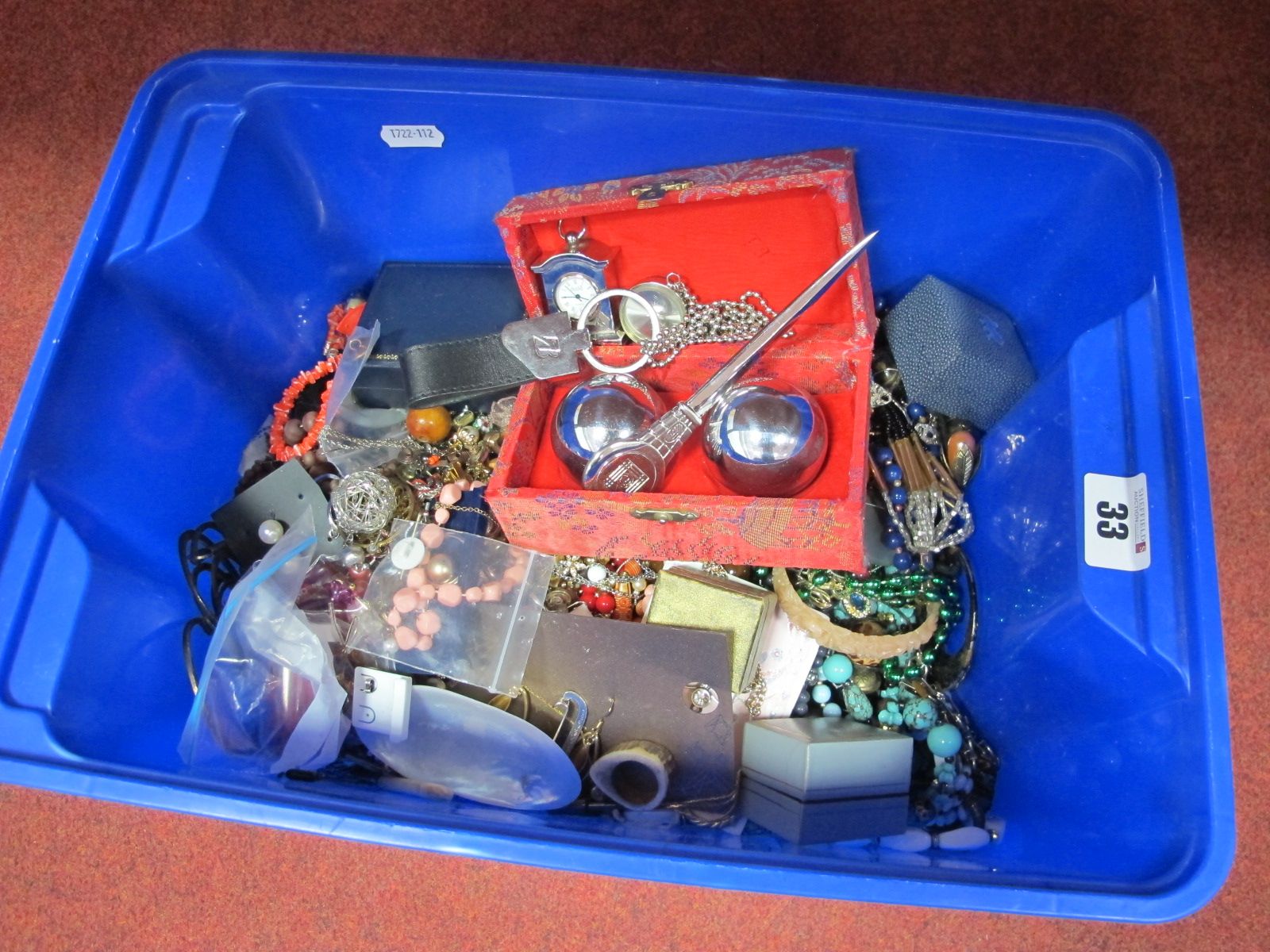 A Mixed Lot of Assorted Costume Jewellery, etc in small storage box.