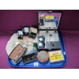 Small Vanity Case with Assorted Jars, 'The Crown Perfumery Company London' green glass scent bottle,
