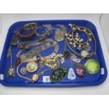 Vintage and Later Costume Jewellery, including copper and enamel brooches, pendant on chain,