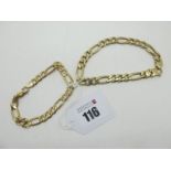 A 9ct Gold Flat Figaro Link Bracelet, together with another similar. (2)