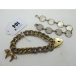 A "9ct on Metal Core" Curb Link Bracelet, to heart shape padlock clasp, suspending a novelty cat