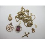 Six 9ct Gold and Other Pendants, including a cross, a small cameo style pendant, two initial 'B'