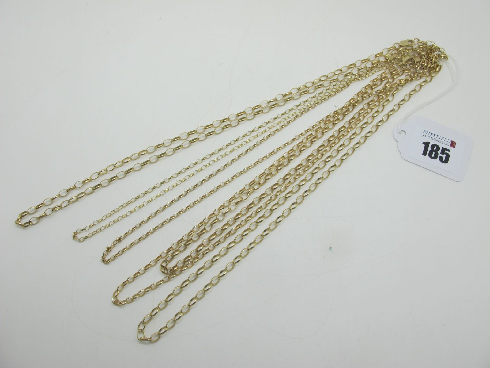 Six 9ct Gold Oval Belcher Link Chains. (6)