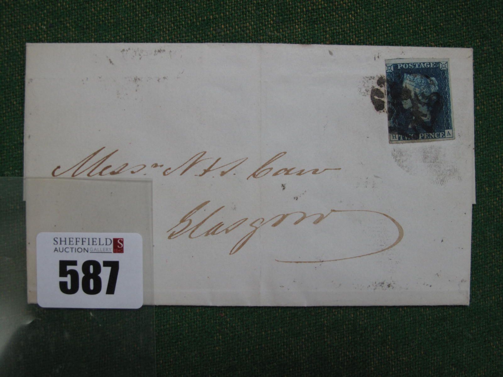 1840 2d Blue H-A Cover, plate 1, 3 Margin black MX entire, cat £2500.